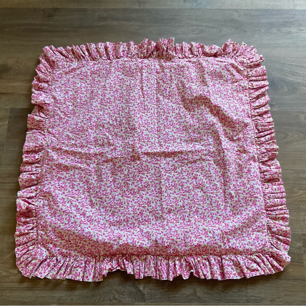 Two Euro Sham Covers Pink Floral Ruffle 100% Cotton